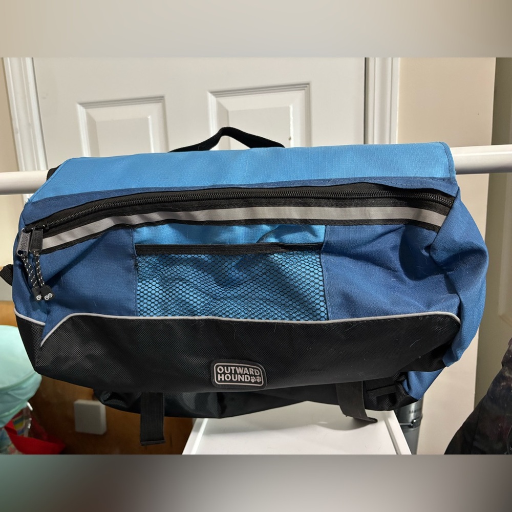 Outward Hound Blue and Black Dog saddlebag backpack size large